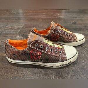 Ed Hardy Y2K Love Eternal tattoo Brown Sparkle Slip on Sneaker Women 10